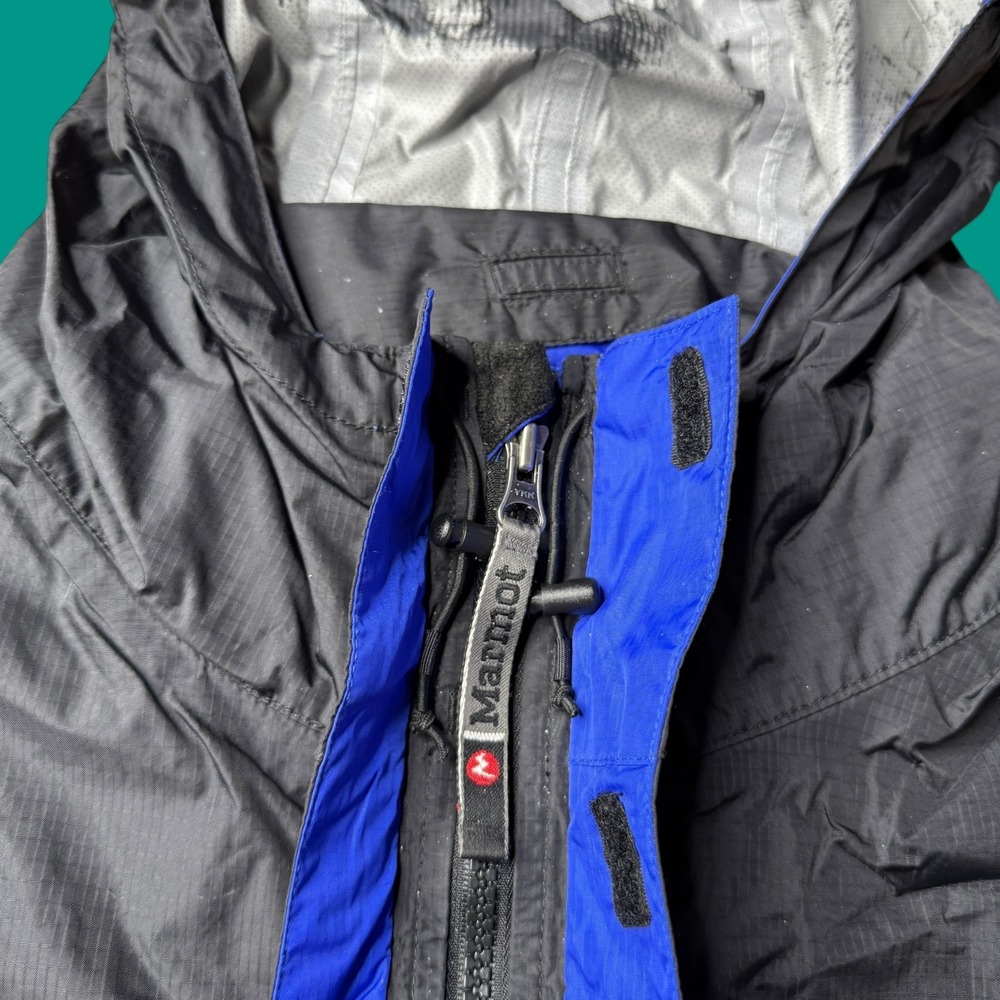 Marmot Nylon Jacket Large Black Lined Windbreaker Hood Distressed Outdoor - Picture 11 of 16